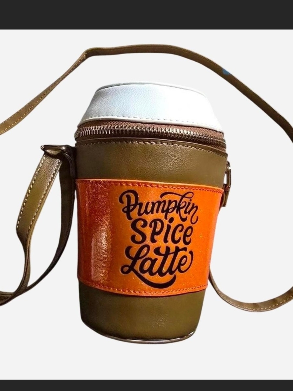 Pumpkin Spice Latte Crossbody Cup Bag - Olive/Orange/White
